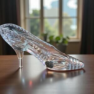 Vintage Beyer Cut Crystal Glass Slipper Cinderella Princess 7” L Shoe High Heel